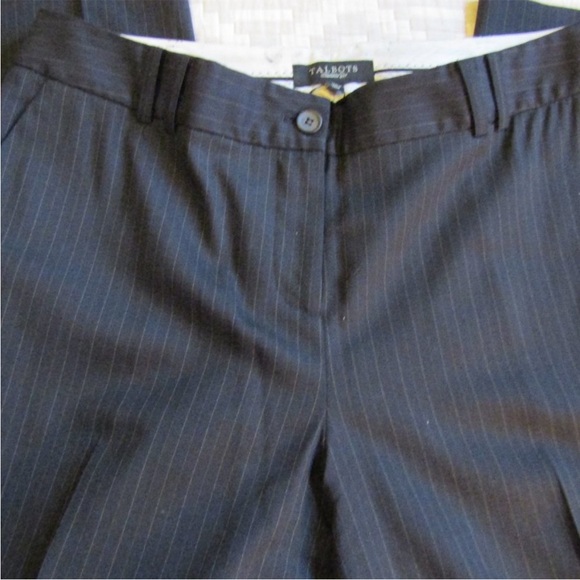 2-PC TALBOTS Black Pinstripe Pantsuit with Trench Coat Style Blazer - Picture 8 of 11